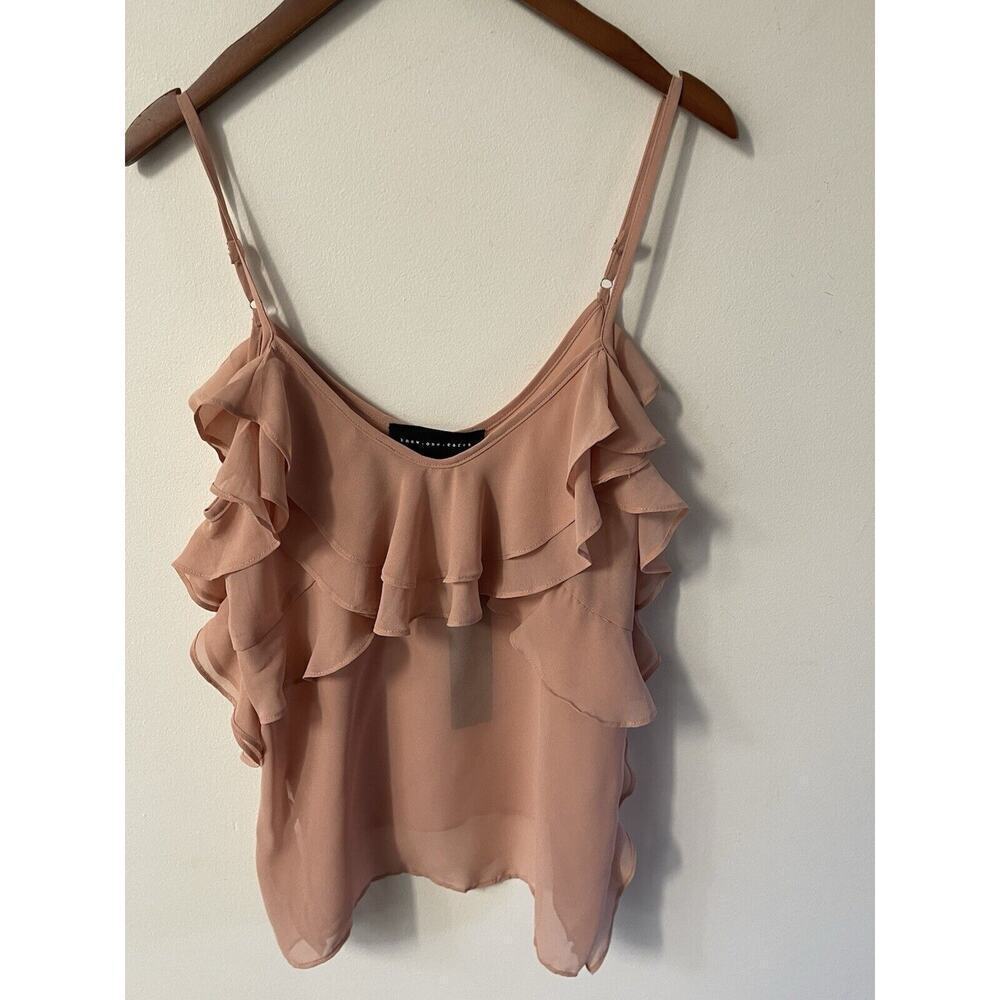 Know One Cares Ruffle Tank Camisole Small Coral Pink Festival Lightweight New